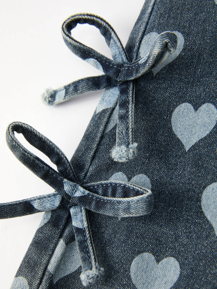 Heart Pattern Denim Bell Bottom Pants for Kids