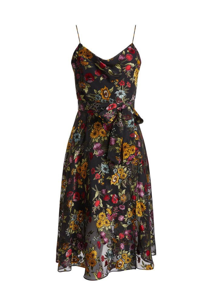 HEATHER COWL NK MIDLENGTH DRS - WESTERN FLORAL BLACK