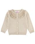 Heather Oatmeal Sweater Knit Ruffle Trim Cardigan