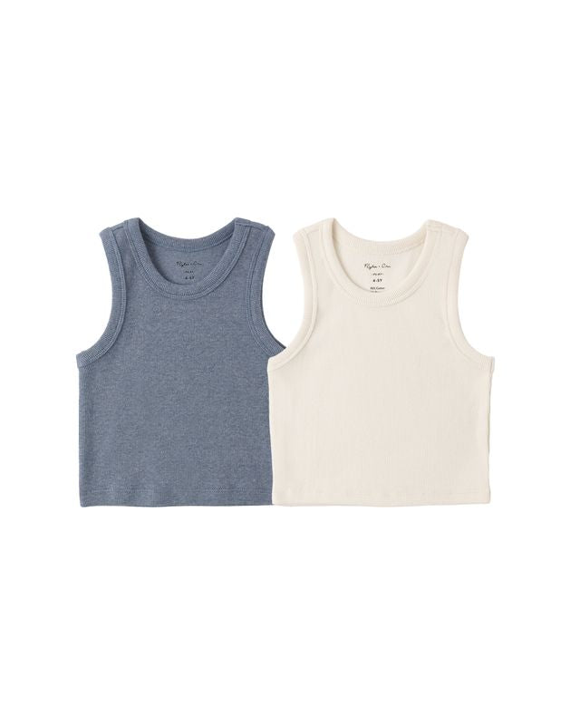 Heathered Marine & Natural Ribbed Tank Set