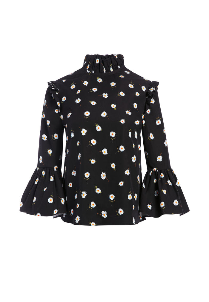 HENRIETTA RUFFLED BLOUSE - TOSSED DAISY BLACK