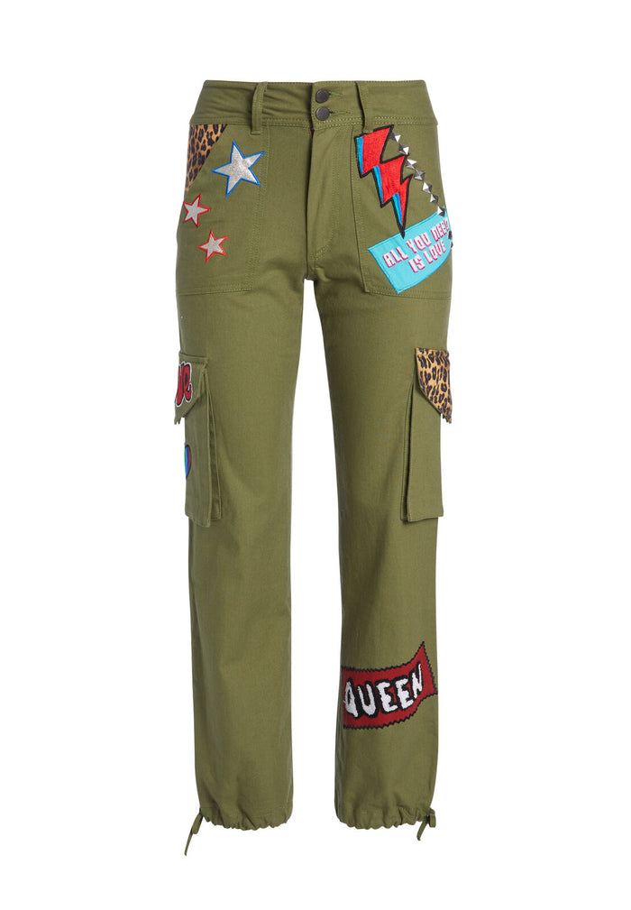 HIGH WAISTED PATCHWORK CARGO PANT - ARMY/MULTI