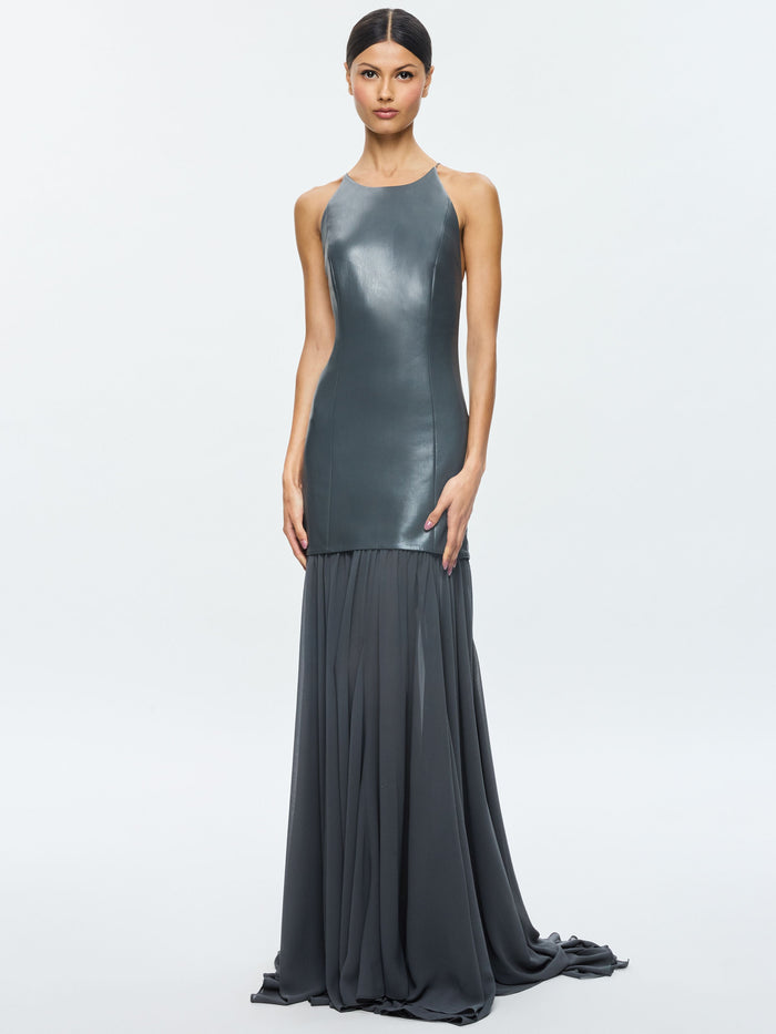 HIROKO OPEN BACK GOWN - CHARCOAL