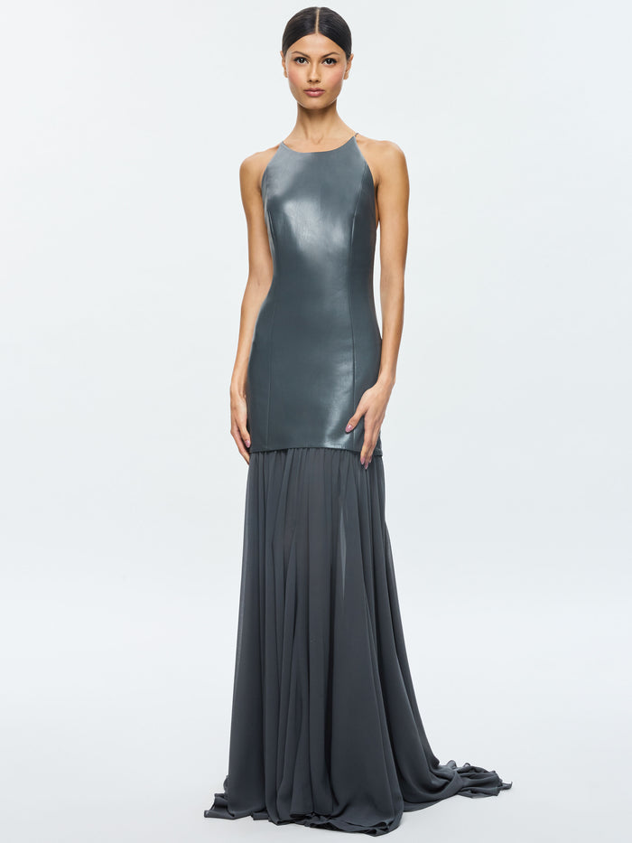 HIROKO OPEN BACK GOWN - CHARCOAL