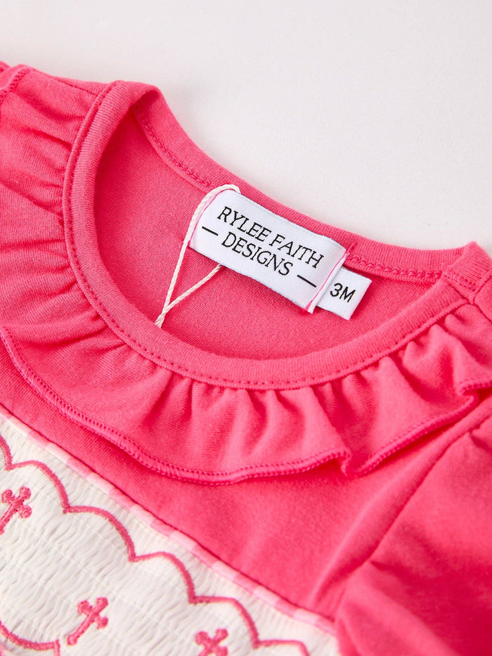 Hot Pink Smocked Church Christ Bishop Christening Romper