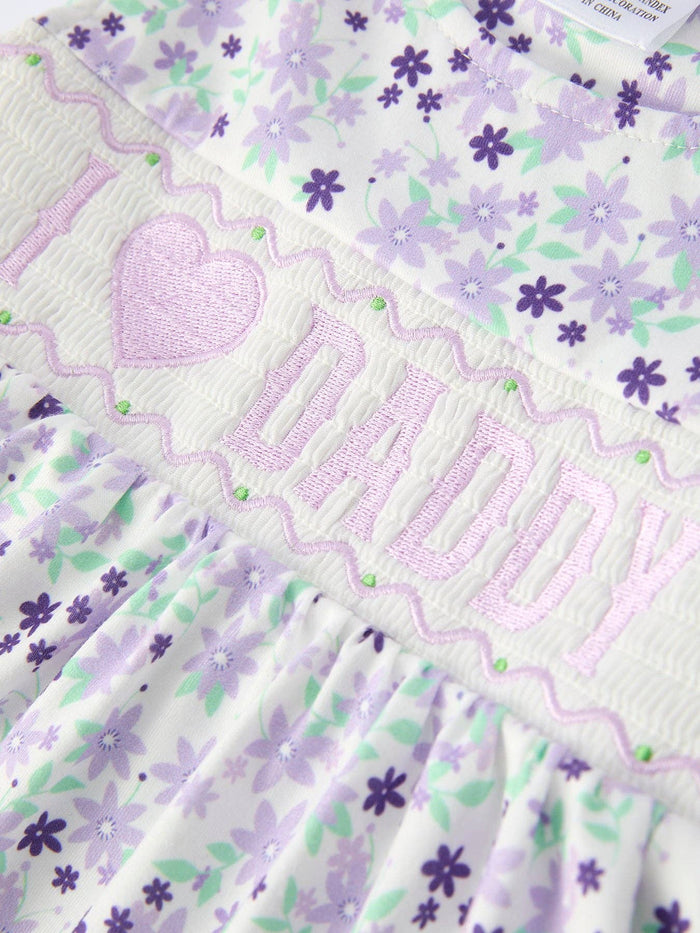 “I ❤ DADDY” Smocked Ruffle Baby Girls Bloomer Set