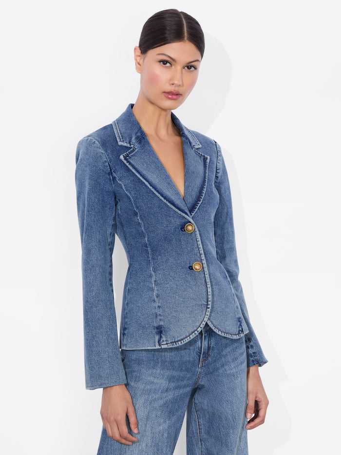 IANA DENIM SCULPTED BLAZER - ROMY DARK VINTAGE BLUE