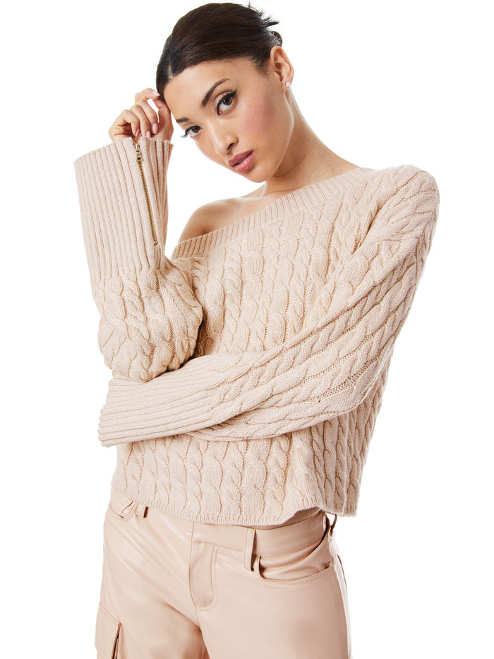 INA CABLE KNIT SWEATER - ALMOND HEATHER