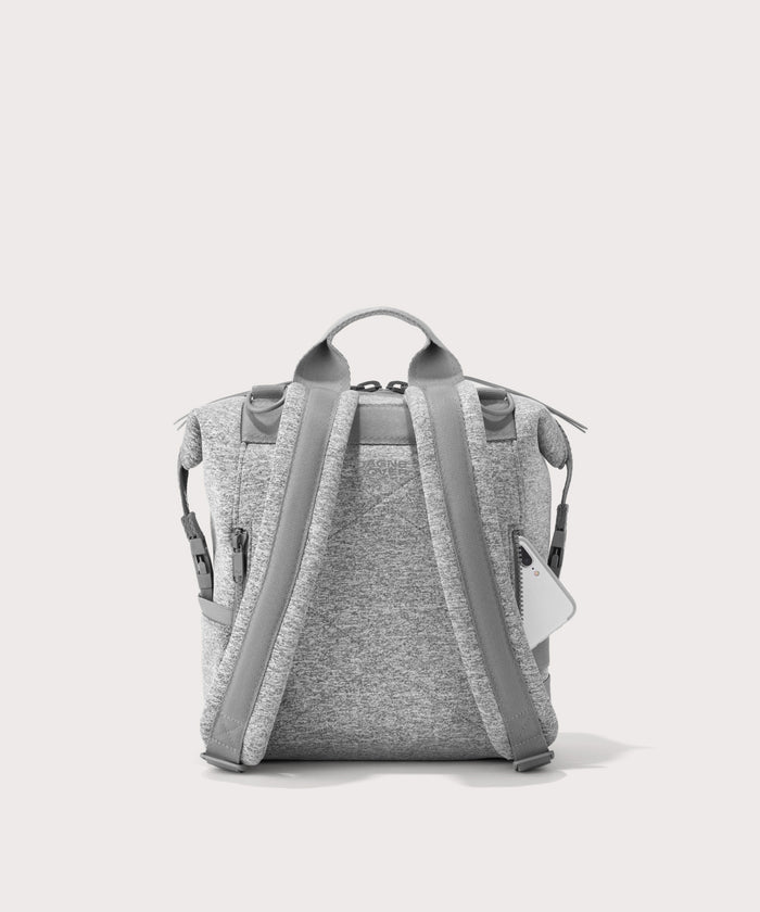 Dagne Dover small Indi Diaper Backpack in grey seen from the back.
