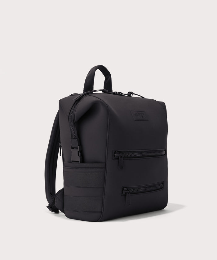 Dagne Dover medium Indi Diaper Backpack in black seen from an angle.