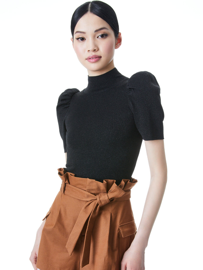 ISSA PUFF SLEEVE TURTLENECK - BLACK