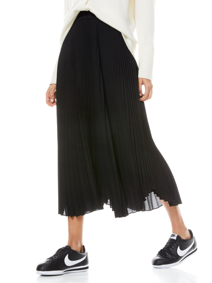IVA PLEATED MIDI SKIRT - BLACK