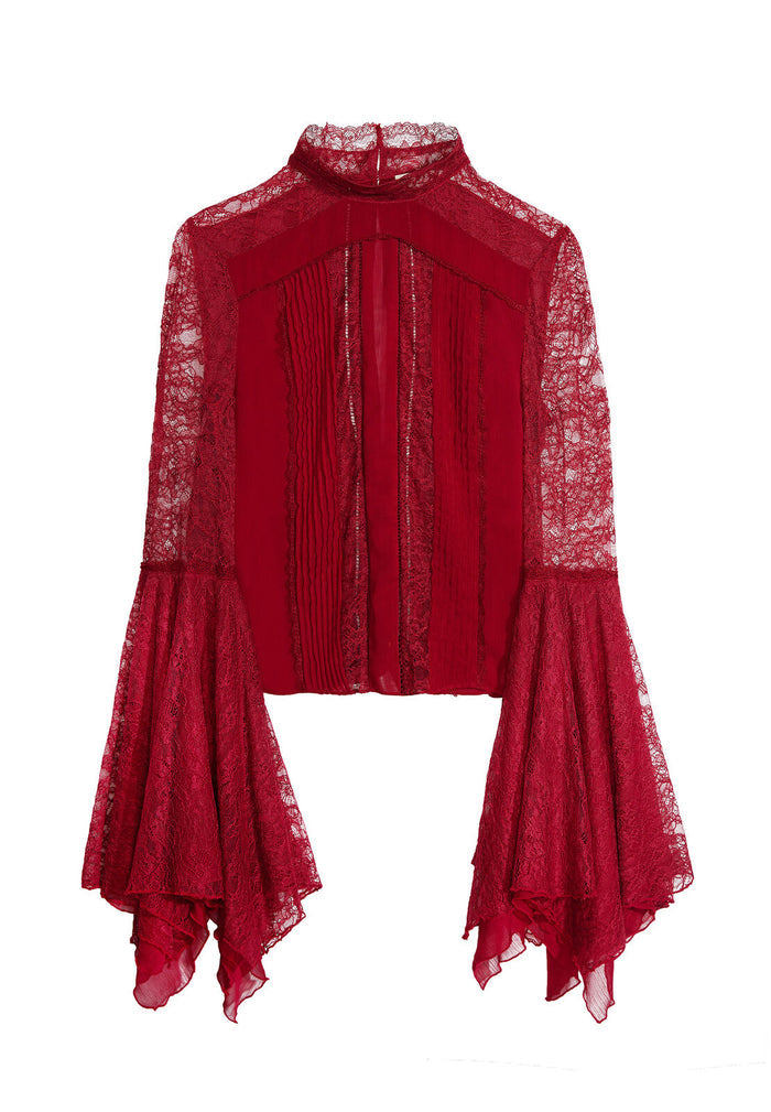 IVY HANDKERCHIEF SLV TOP - BORDEAUX
