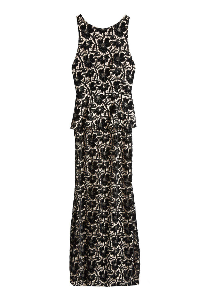 JAE PEPLUM OPEN BK GOWN - BLACK/SESAME