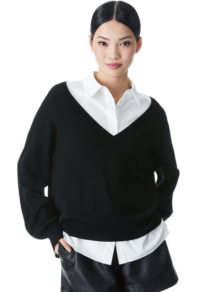 JANINA COLLARED SWEATER - BLACK/WHITE