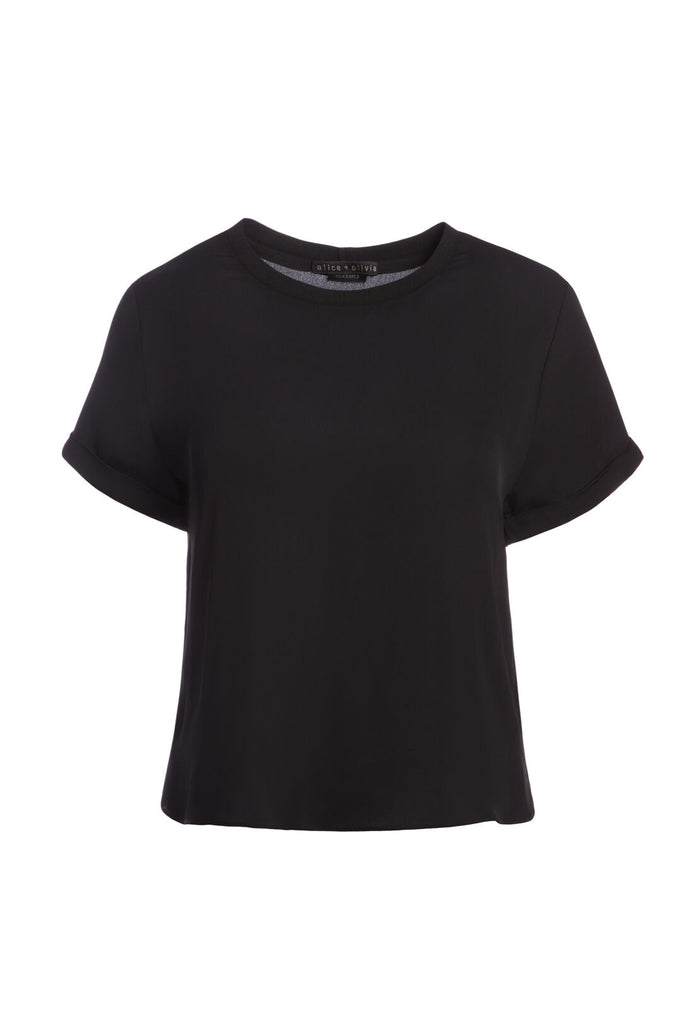 JANN ROLL SLEEVE BOXY TEE - BLACK