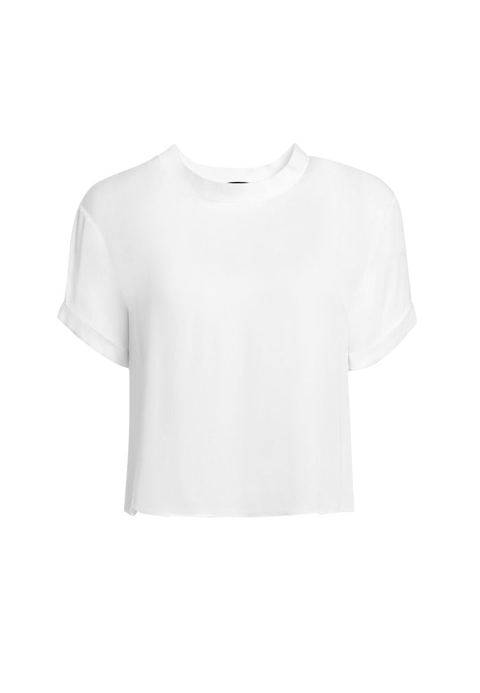 JANN ROLL SLEEVE BOXY TEE - WHITE