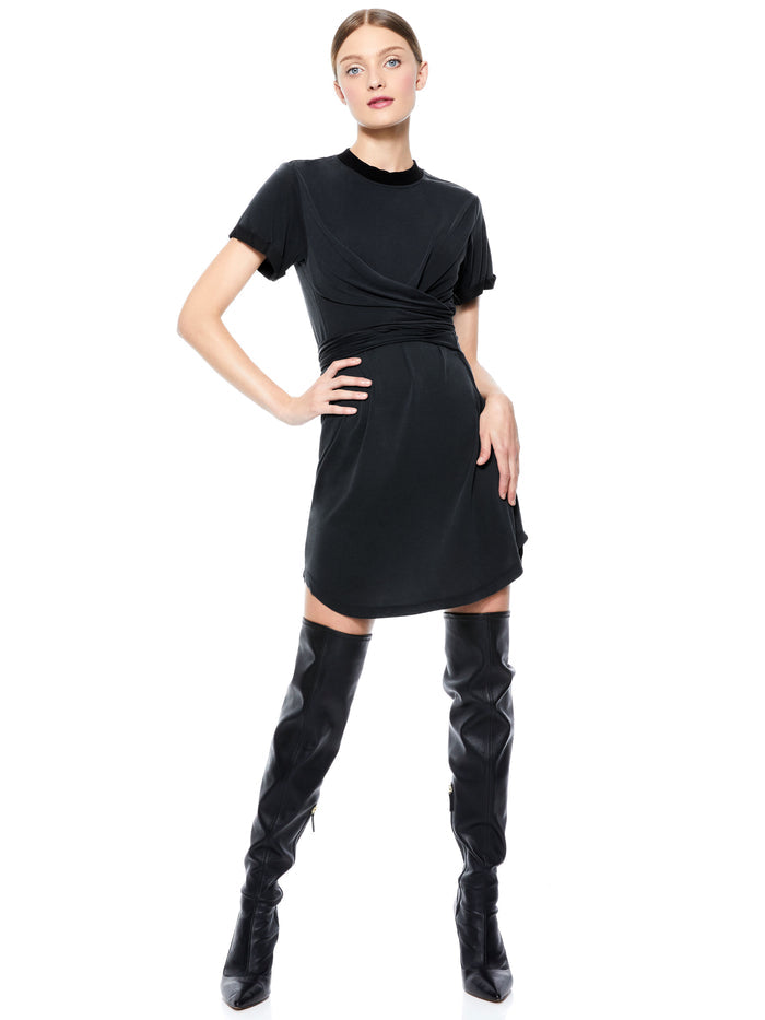JASSET TIE FRONT MINI DRESS - BLACK