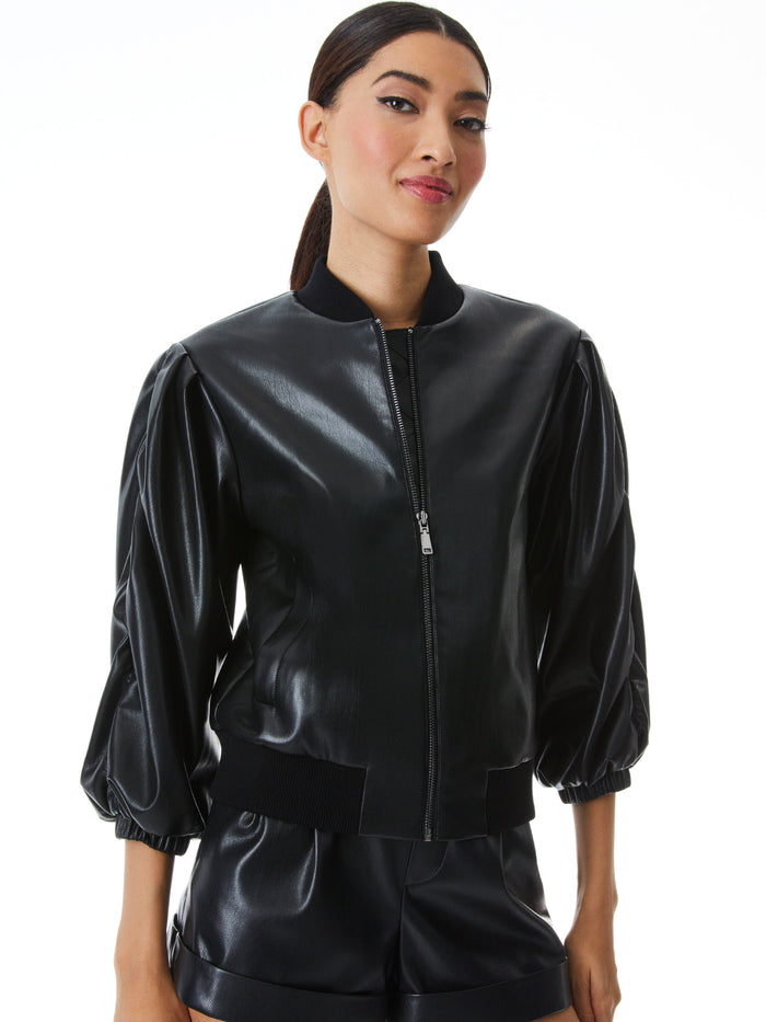 JAX VEGAN LEATHER CROPPED BOMBER