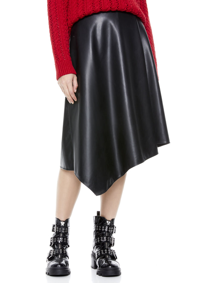 JAYLA VEGAN LEATHER MIDI SKIRT - BLACK