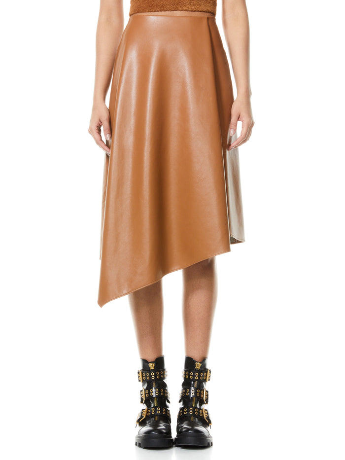 JAYLA VEGAN LEATHER MIDI SKIRT - CAMEL