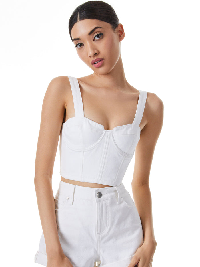 JEANNA DENIM BUSTIER CROP TOP - OFF WHITE