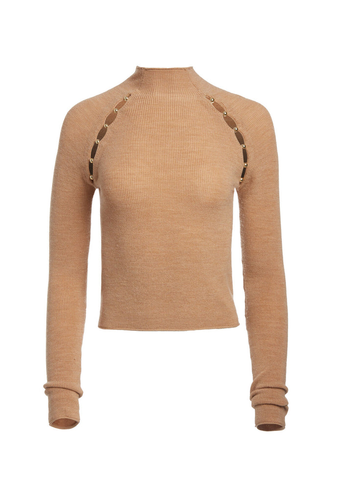 JENNIFER MCKNK RGLN SLT PLLOVR - CAMEL/GOLD
