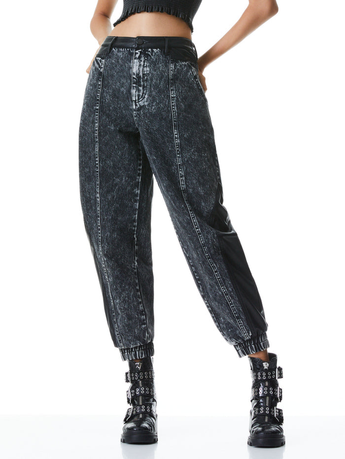 JENNY VEGAN LEATHER COMBO JEAN - ACID BLACK