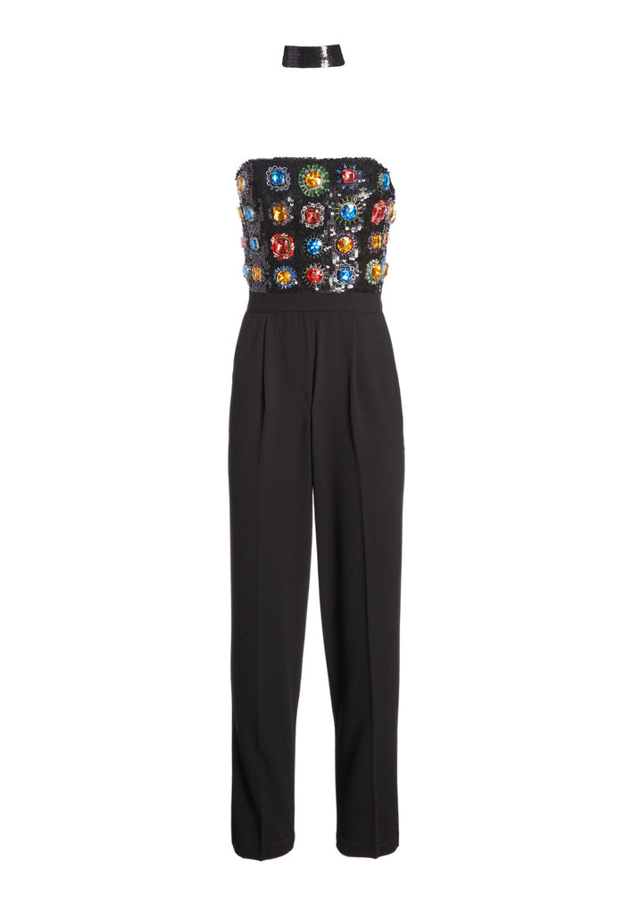 JERI JEWEL EMBELLISHED JUMPSUIT - BLACK/MULTI