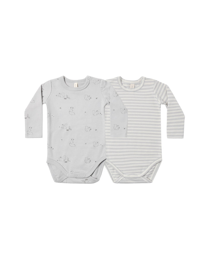 Jersey Bodysuit, 2 Pack- Squirrel & Cloud Stripe