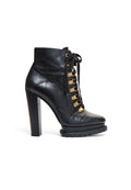JESNA LACE UP LEATHER BOOTIE - BLACK