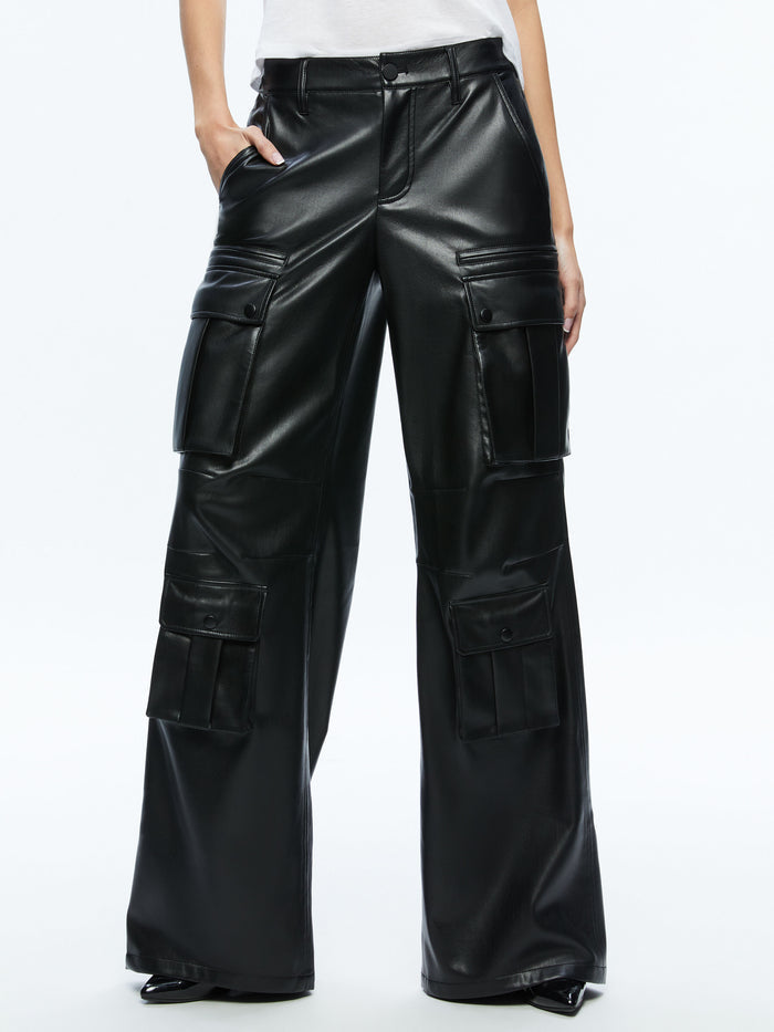 JOETTE VEGAN LEATHER CARGO PANT - BLACK