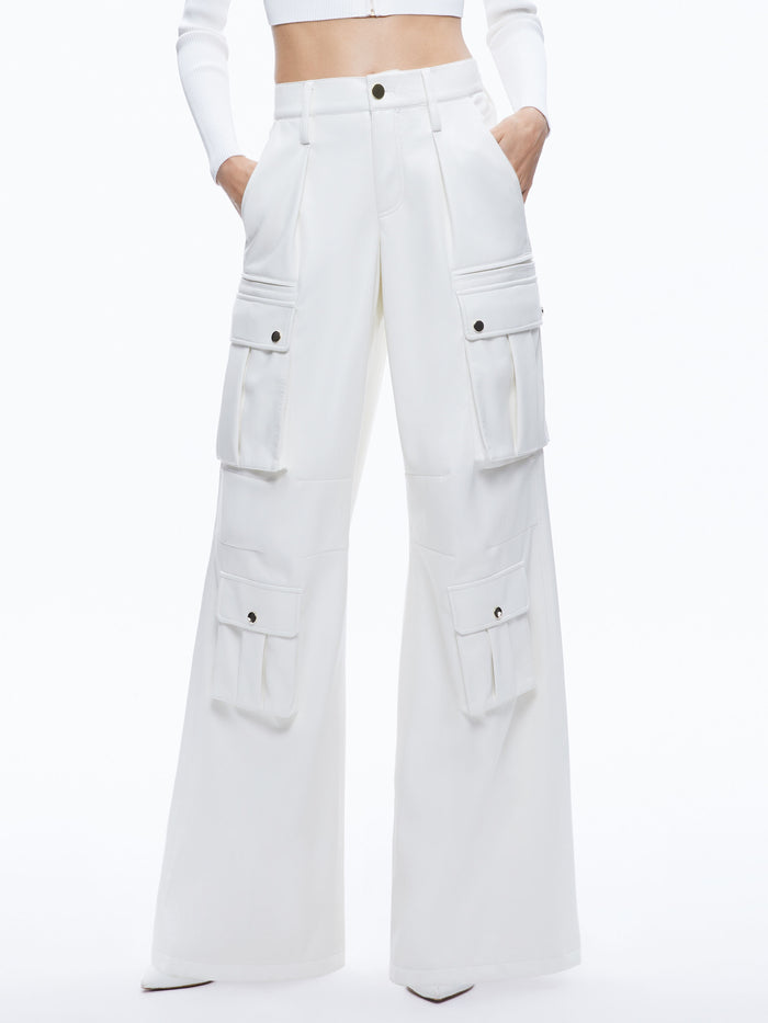 JOETTE VEGAN LEATHER CARGO PANT - OFF WHITE
