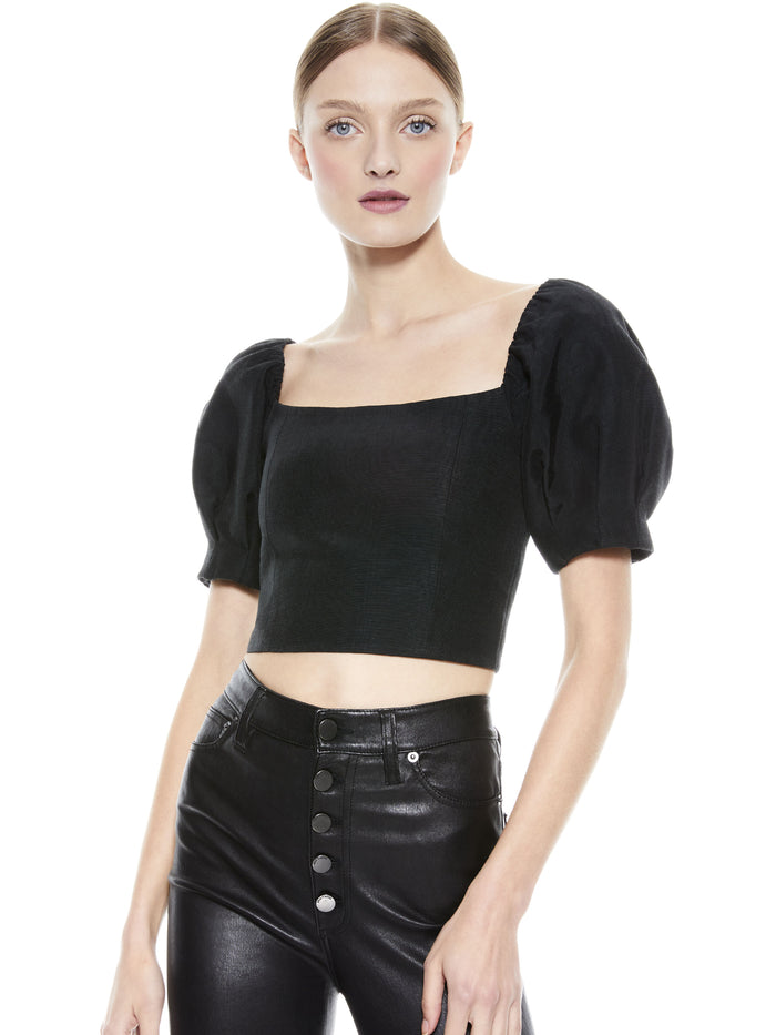 JOSLYN PUFF SLEEVE CROP TOP - BLACK