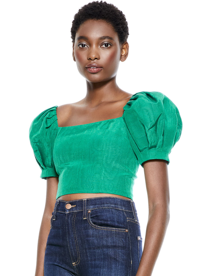 JOSLYN PUFF SLEEVE CROP TOP - DARK TEAL