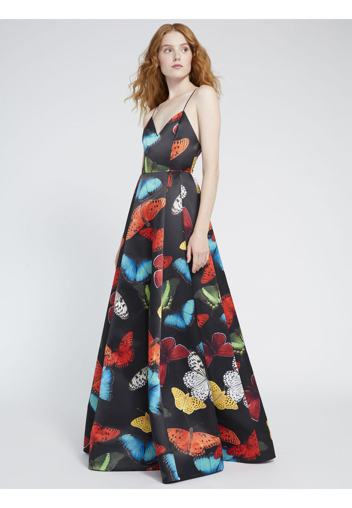 JOSS V-NECK BUTTERFLY GOWN - LG BUTTERFLIES