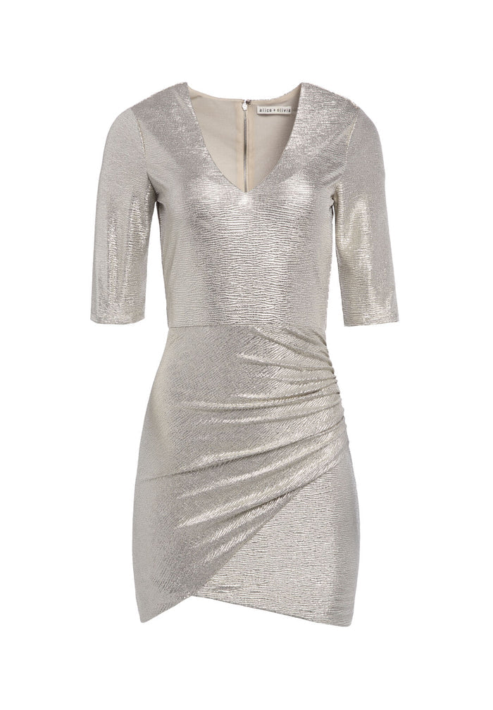 JUDY RUCHED MINI DRESS - GREY/GOLD