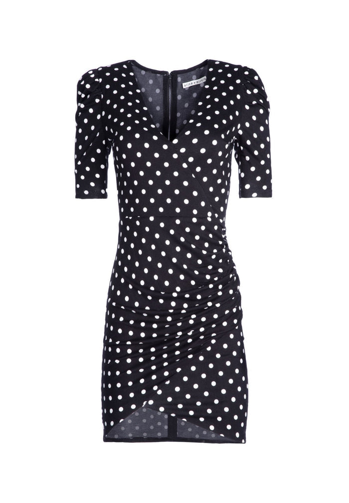 JUDY RUCHED MINI DRESS - MED POLKADOT BLK/SOFT WHT