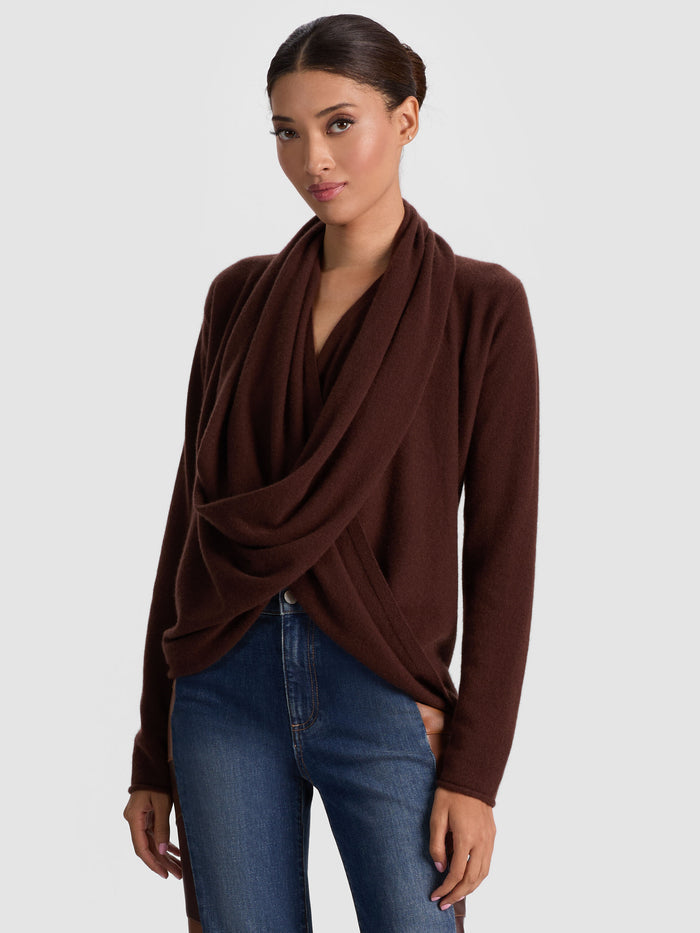 JULES CASHMERE DRAPED PULLOVER - DARK CHOCOLATE