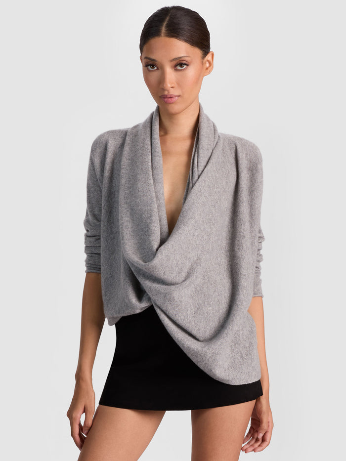 JULES CASHMERE DRAPED PULLOVER - MEDIUM HEATHER GREY