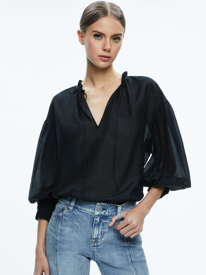 JULIUS VOLUMINOUS BLOUSON SLEEVE BLOUSE - BLACK