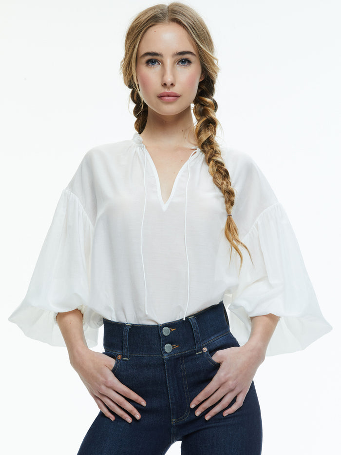 JULIUS VOLUMINOUS BLOUSON SLEEVE BLOUSE - OFF WHITE