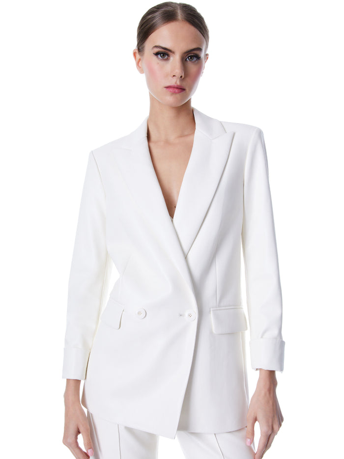 JUSTIN VEGAN LEATHER DOUBLE BREASTED BLAZER - ECRU