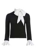 JUSTINA TIE NECK PULLOVER - BLACK/OFF WHITE