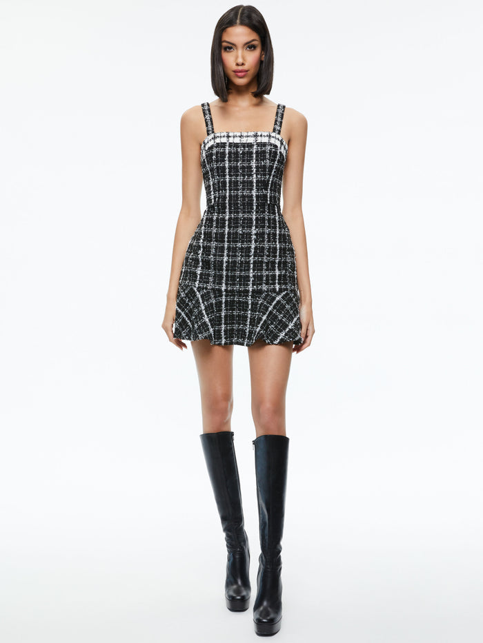 KAIDRA TWEED MINI DRESS - BLACK/OFF WHITE