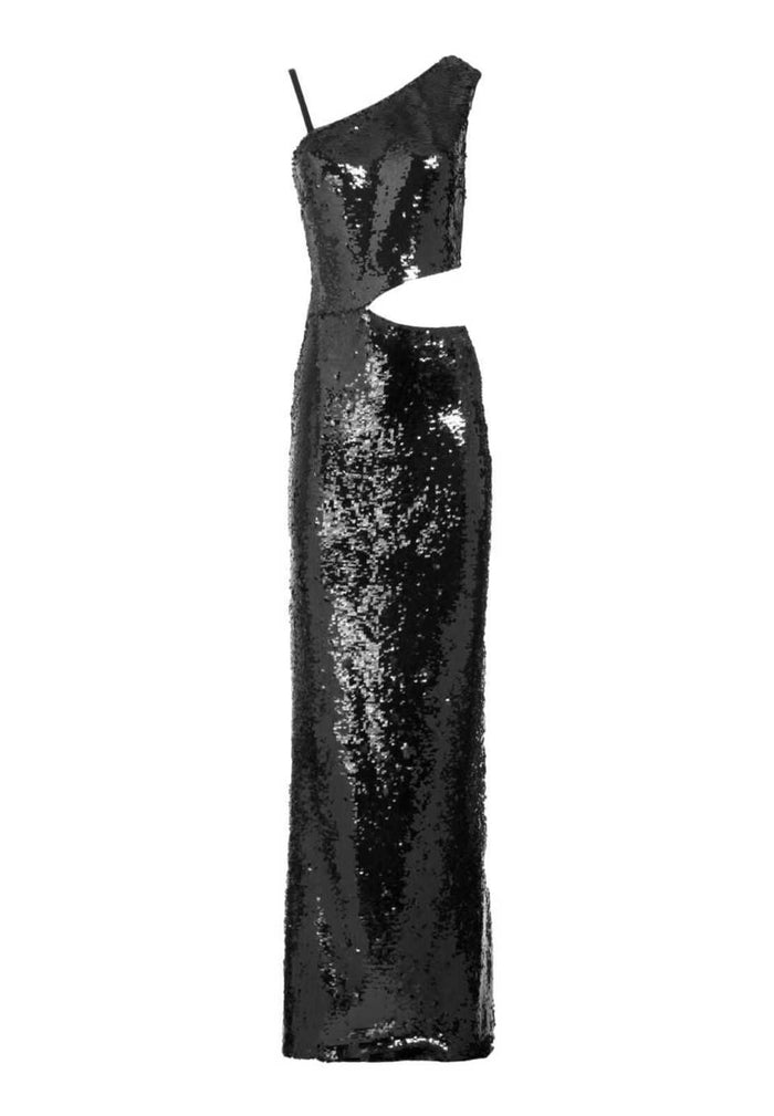 KAITLYN SEQUIN CUT OUT GOWN - BLACK