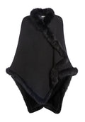 KAMALA HOODED PONCHO WITH FUR - BLACK