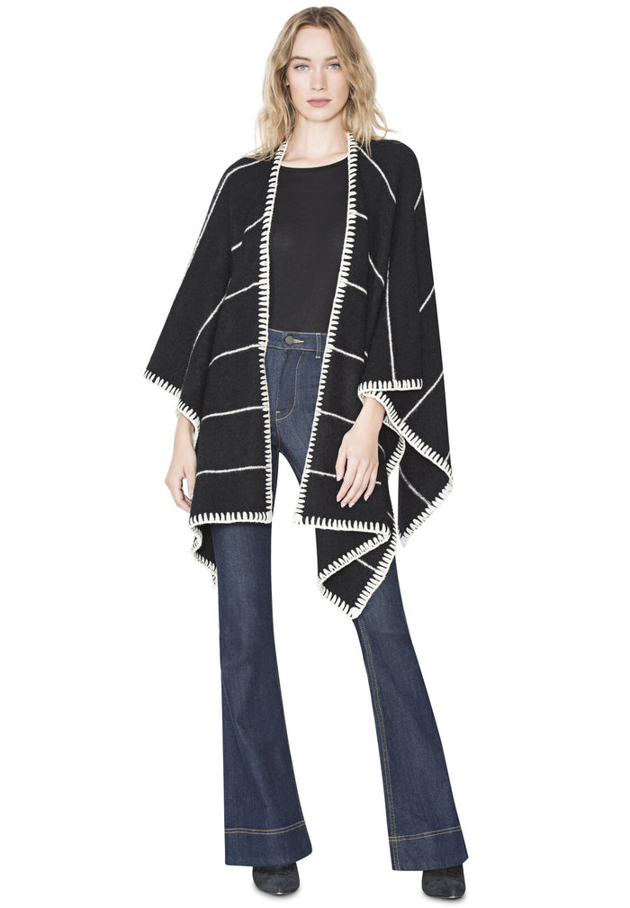 KAMALA OVERSIZED DRAPED PONCHO - BLACK/WHITE