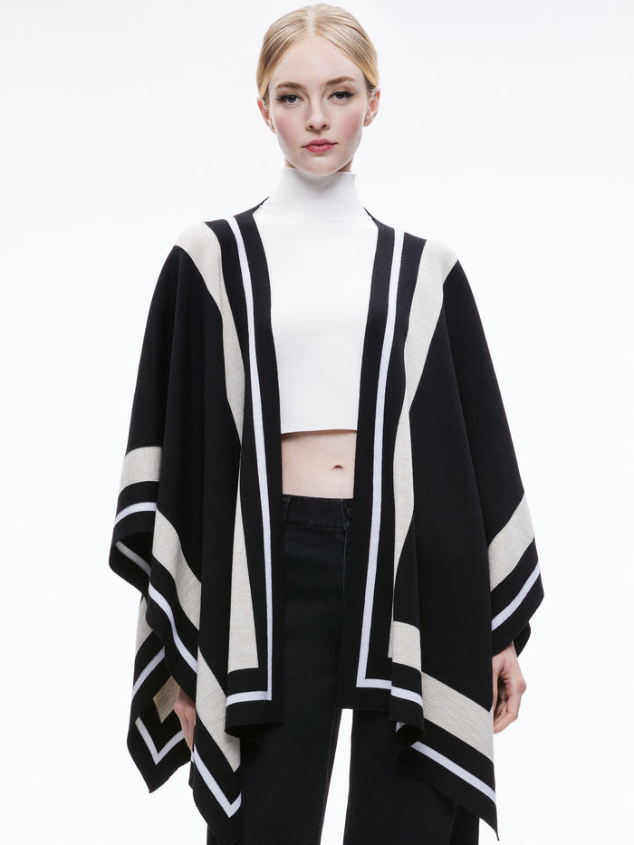 KAMALA STRIPE PONCHO - BLACK/ECRU/LATTE