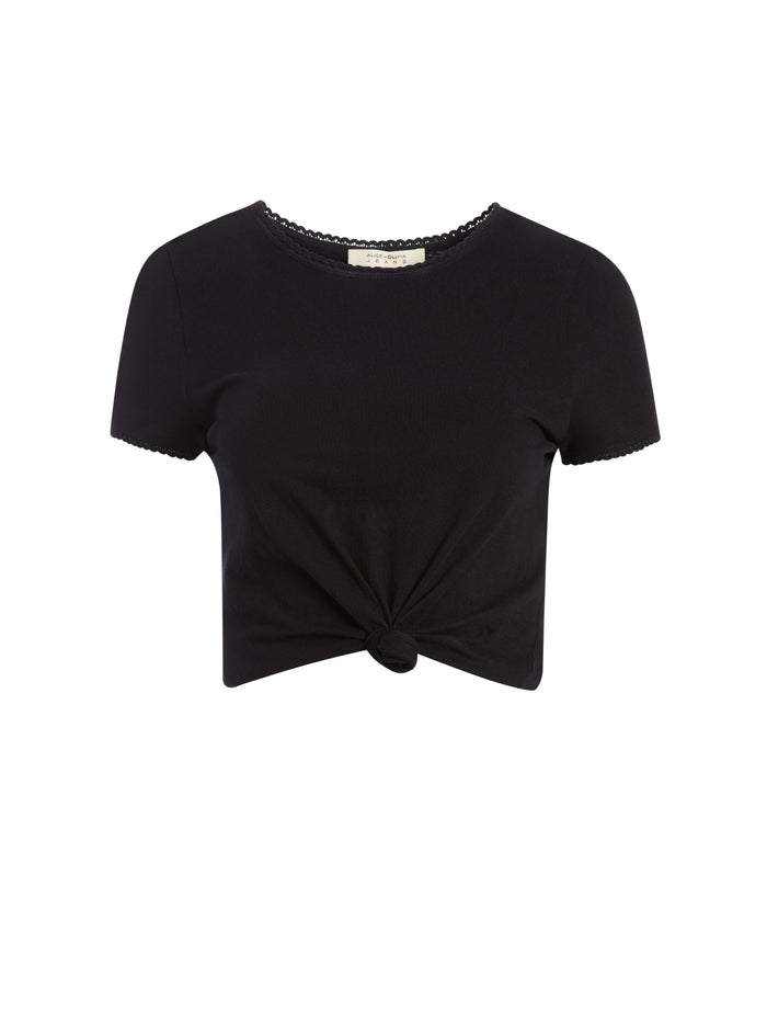 KANE TIE FRONT CROPPED TEE - BLACK